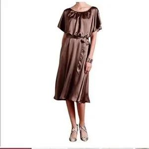 anthropologie brown satin dress Everleigh Soft Satin Midaxi Dress Brown | Wedding Guest Dress